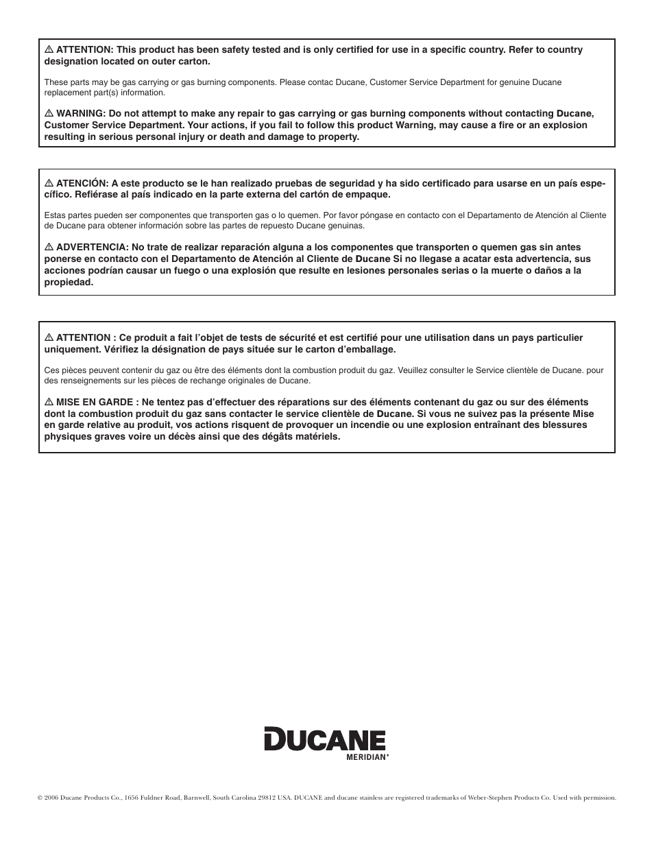 Ducane Meridian 20529915 User Manual | Page 56 / 56