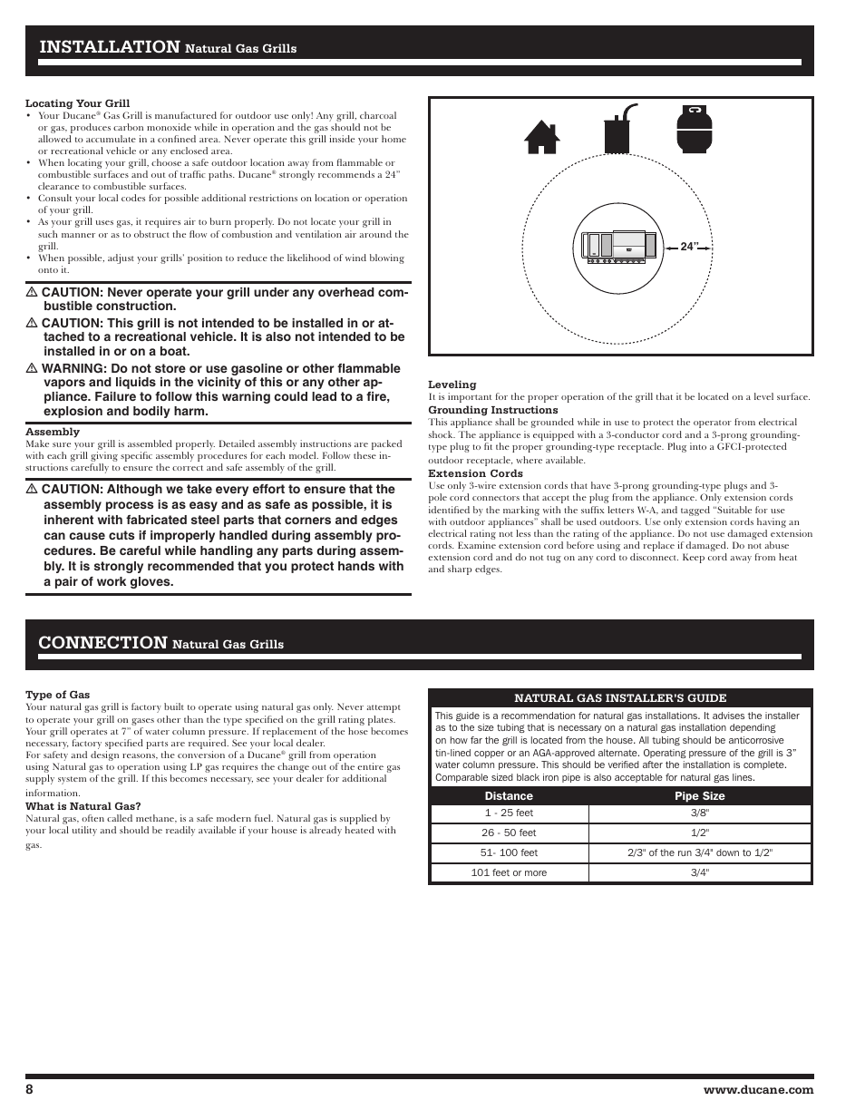 Installation, Connection | Ducane Meridian 20529915 User Manual | Page 8 / 56