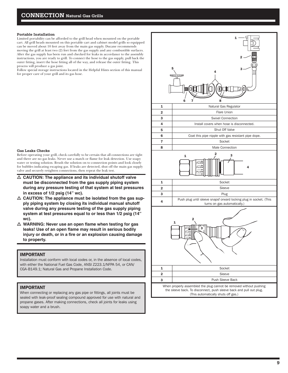 Connection, Important | Ducane Meridian 20529915 User Manual | Page 9 / 56