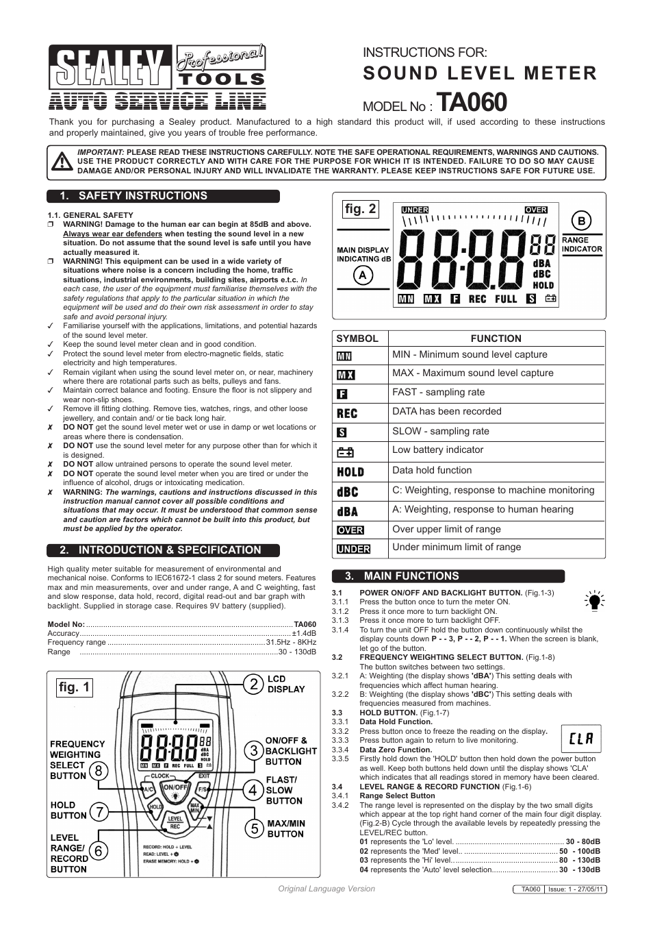 Sealey TA060 User Manual | 2 pages