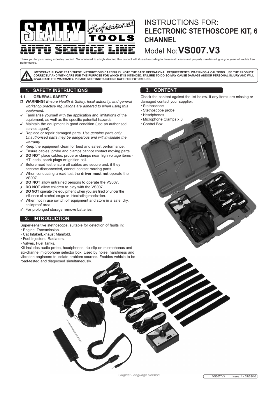 Sealey VS007 User Manual | 2 pages