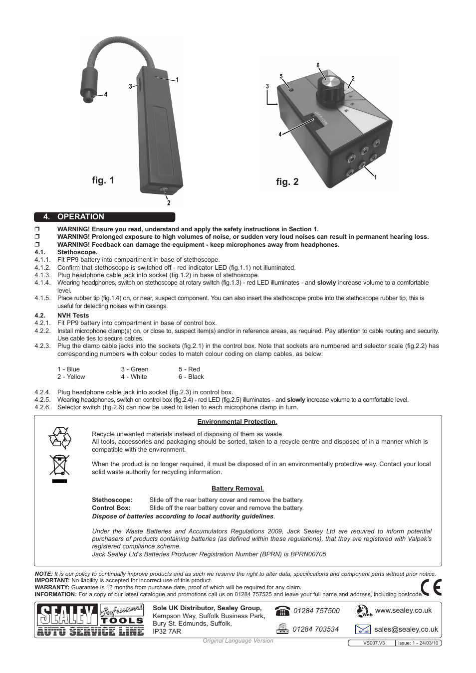 Fig. 1 fig. 2, Operation | Sealey VS007 User Manual | Page 2 / 2