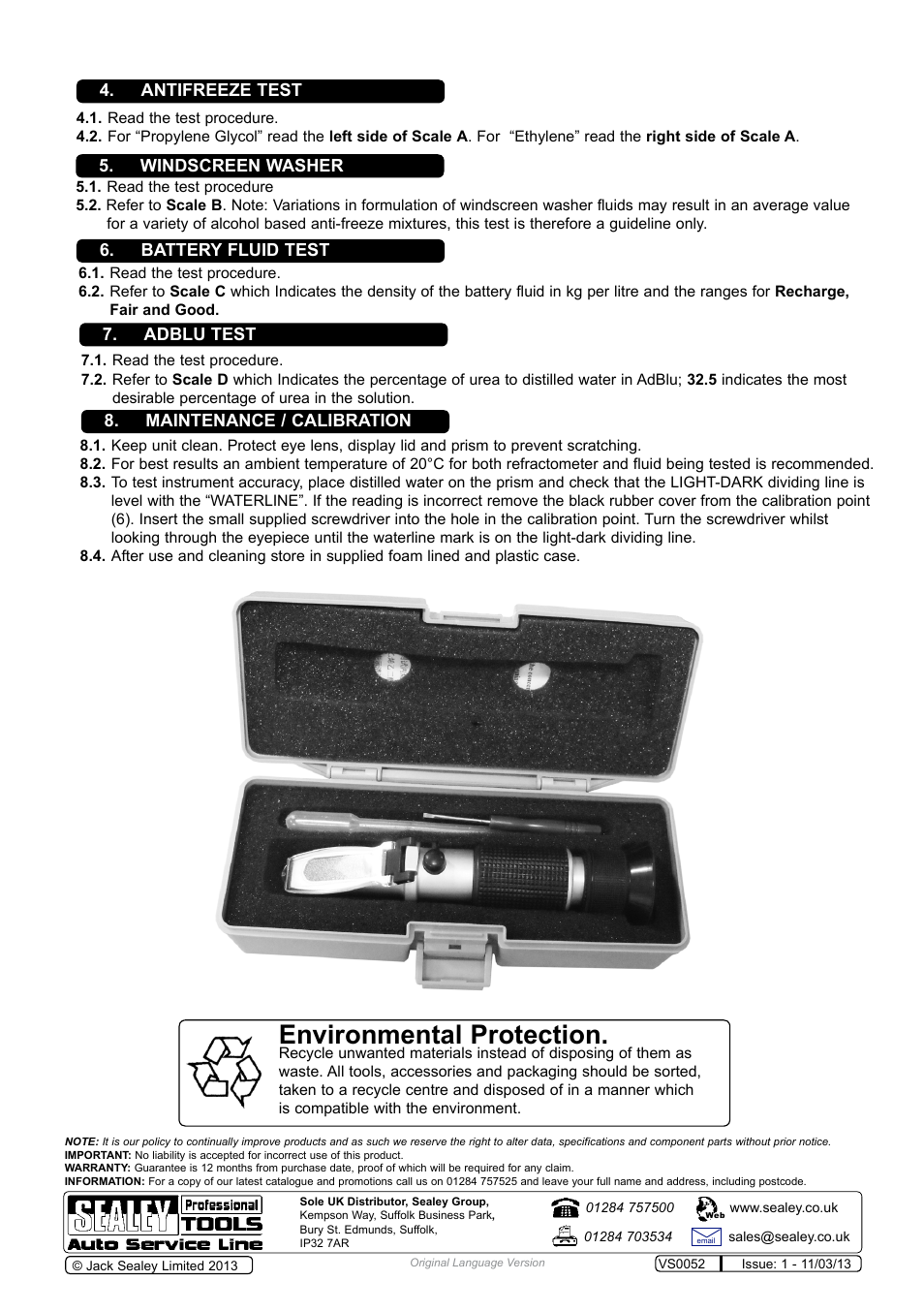 Environmental protection | Sealey VS0052 User Manual | Page 2 / 2