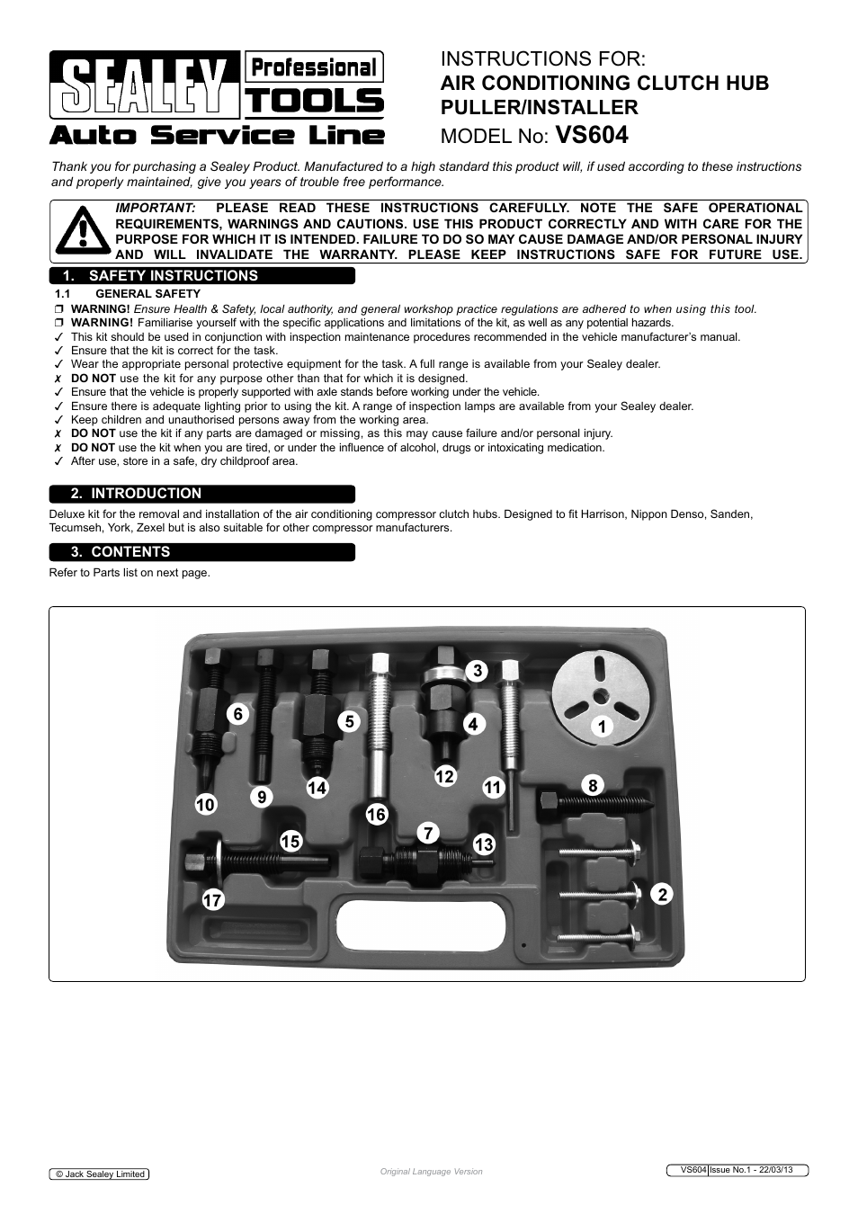 Sealey VS604 User Manual | 3 pages