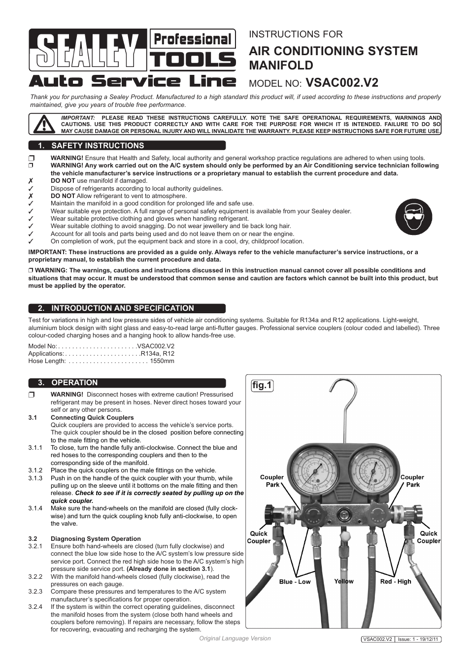 Sealey VSAC002 User Manual | 2 pages