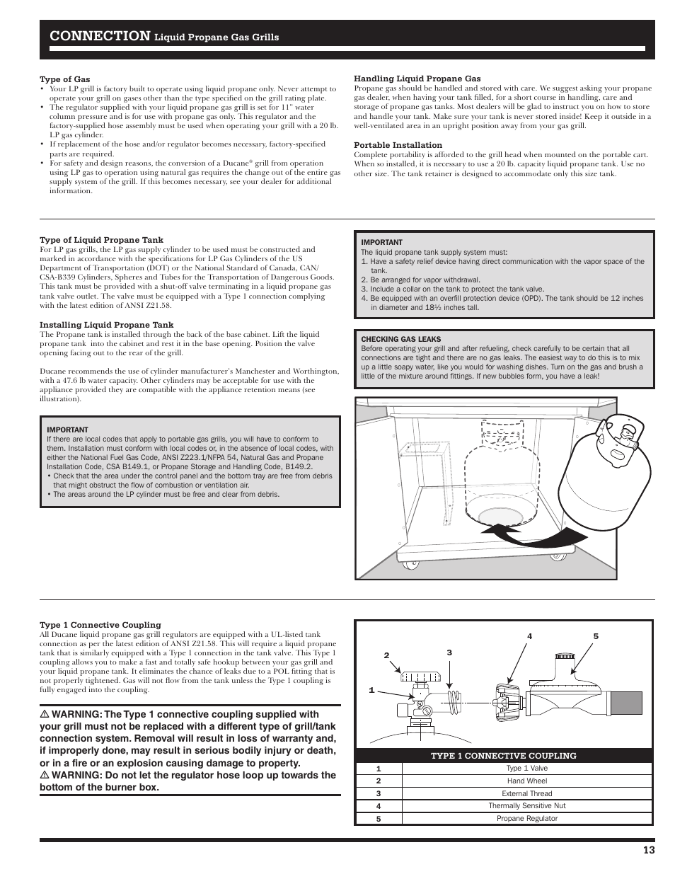 Connection | Ducane Affinity S LP Gass Grill 3400 User Manual | Page 13 / 64