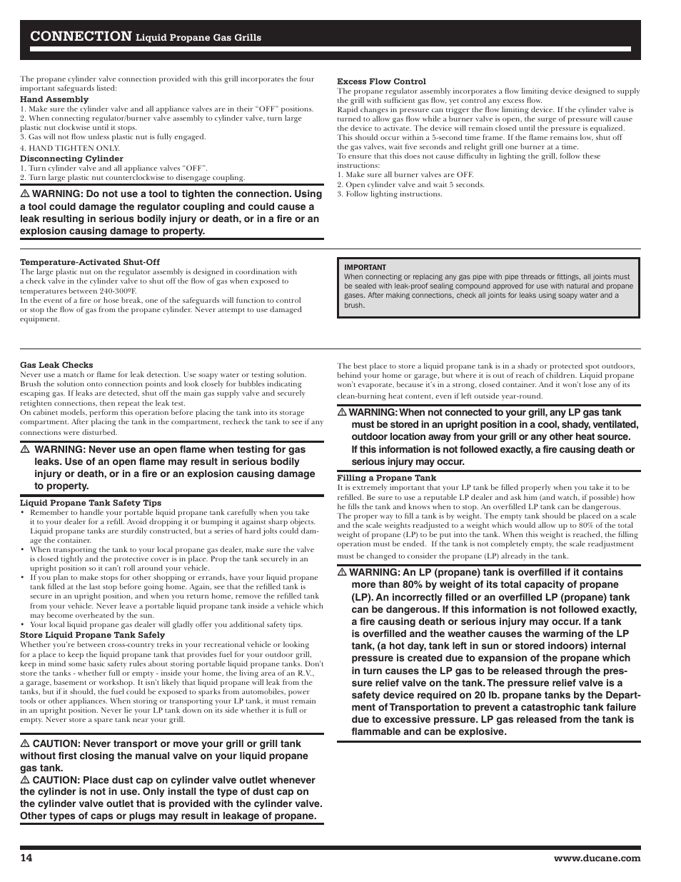 Connection | Ducane Affinity S LP Gass Grill 3400 User Manual | Page 14 / 64