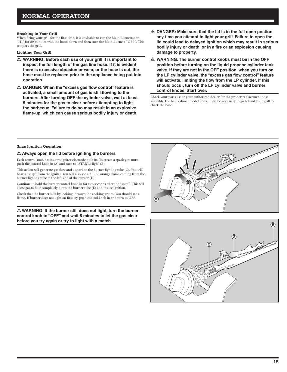 Normal operation | Ducane Affinity S LP Gass Grill 3400 User Manual | Page 15 / 64