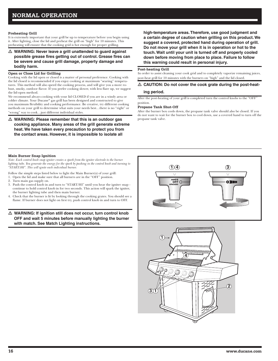 Normal operation | Ducane Affinity S LP Gass Grill 3400 User Manual | Page 16 / 64