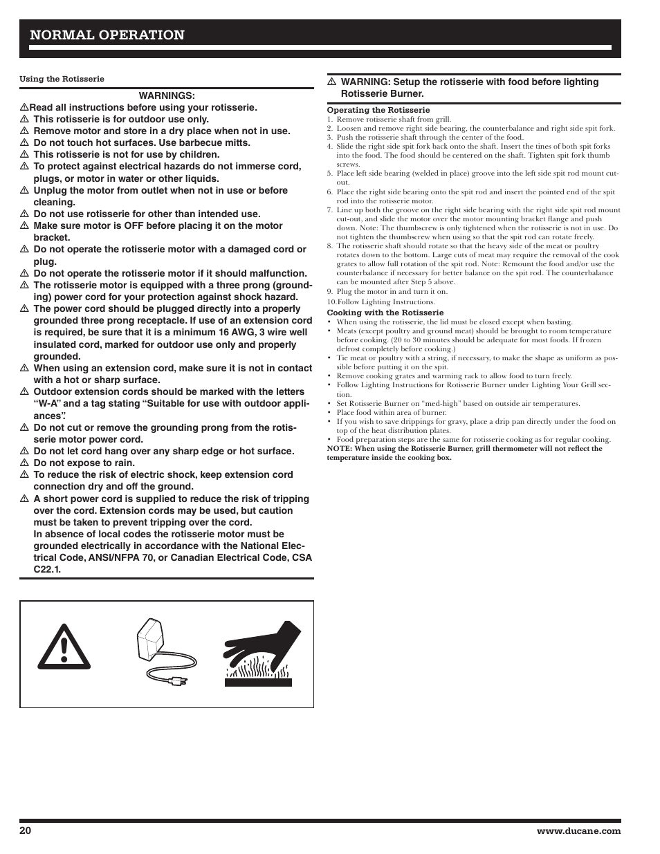 Normal operation | Ducane Affinity S LP Gass Grill 3400 User Manual | Page 20 / 64