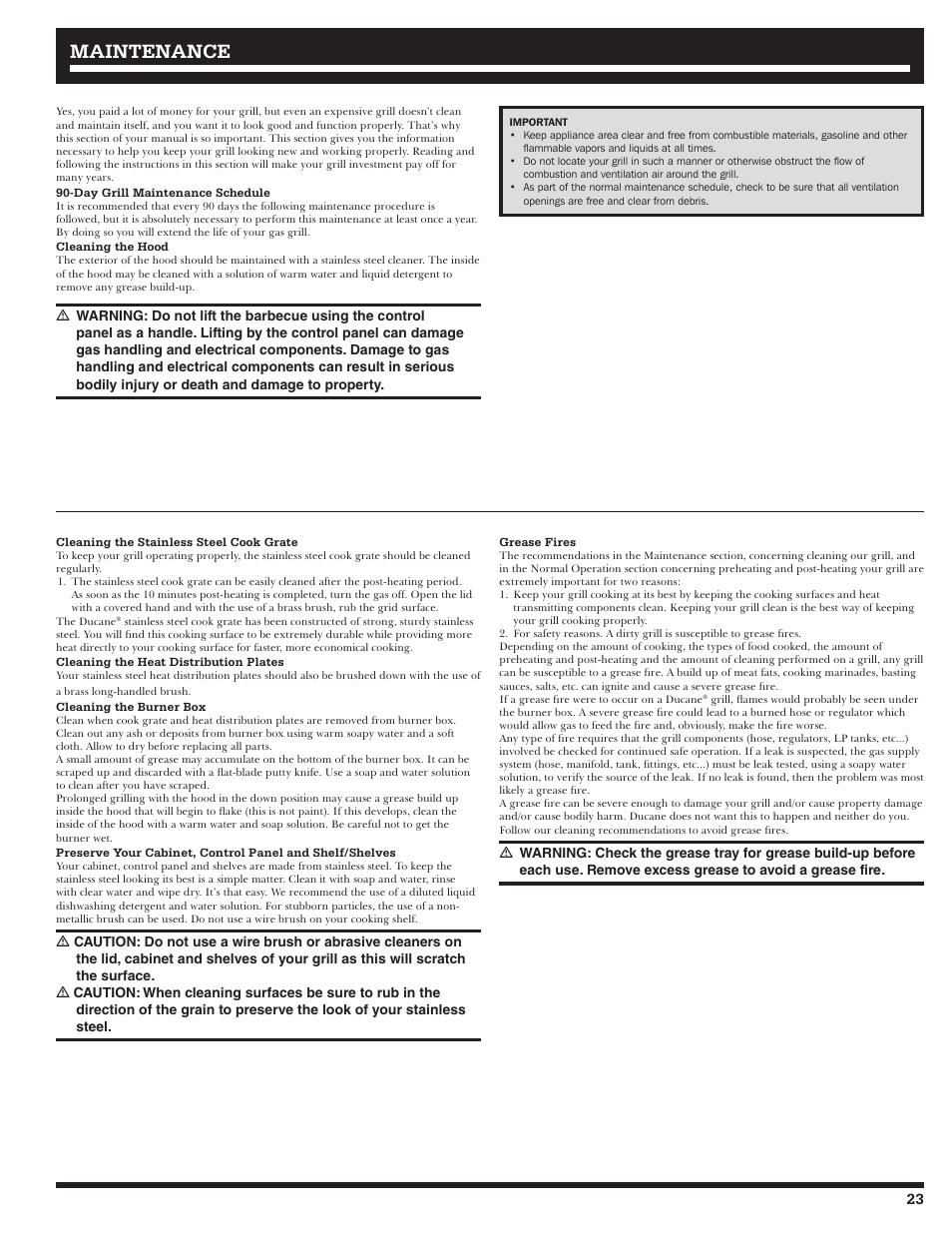 Maintenance | Ducane Affinity S LP Gass Grill 3400 User Manual | Page 23 / 64