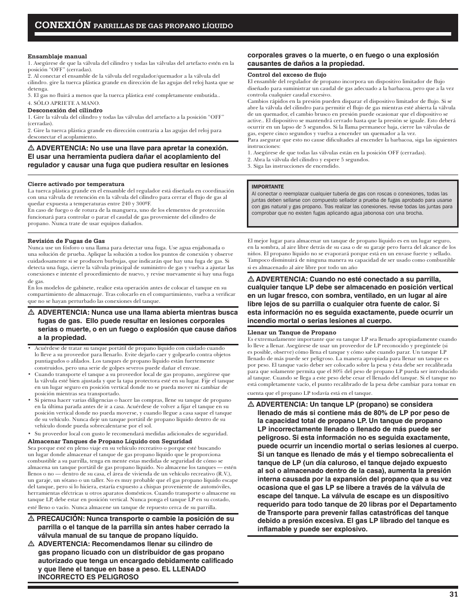Conexión | Ducane Affinity S LP Gass Grill 3400 User Manual | Page 31 / 64