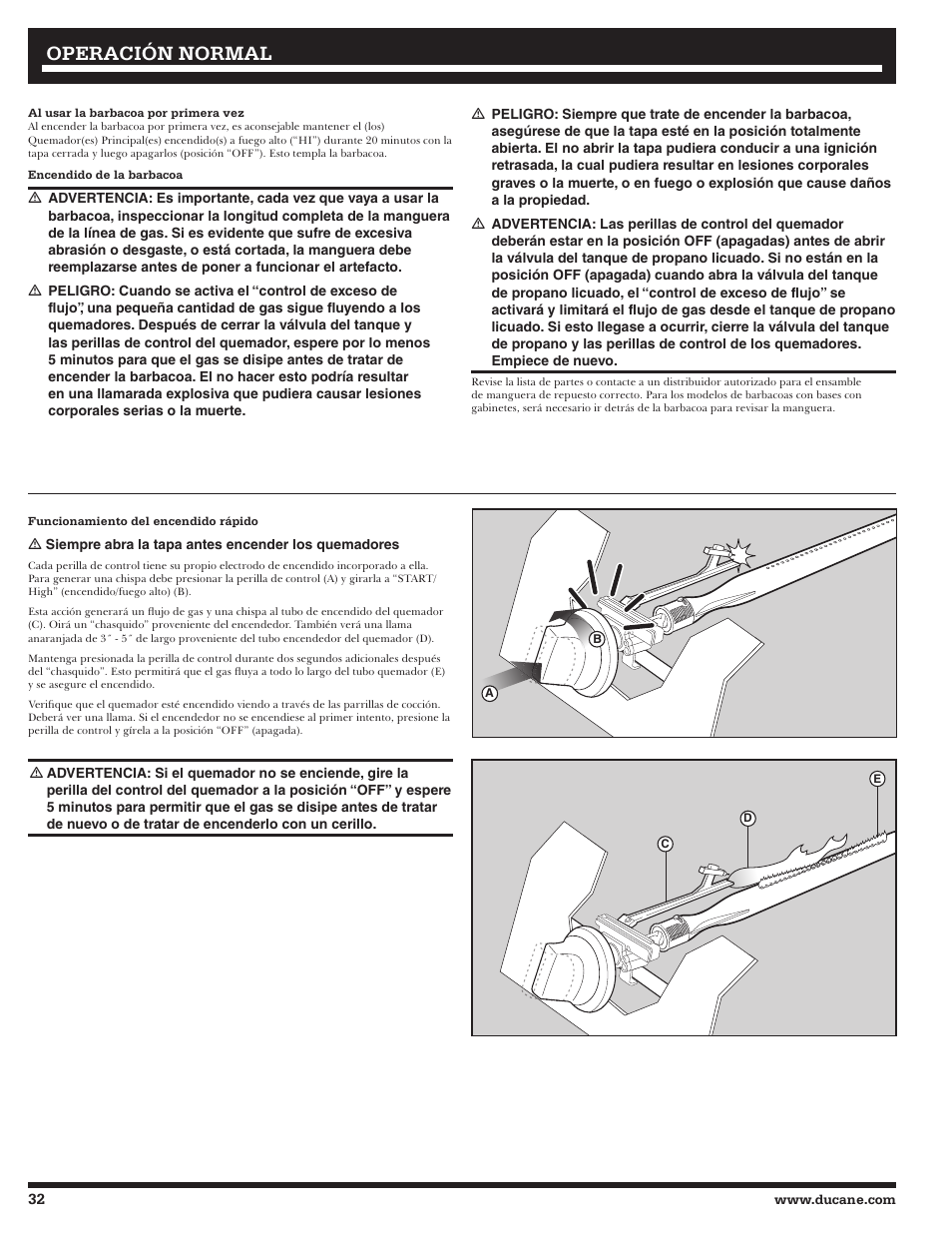 Operación normal | Ducane Affinity S LP Gass Grill 3400 User Manual | Page 32 / 64