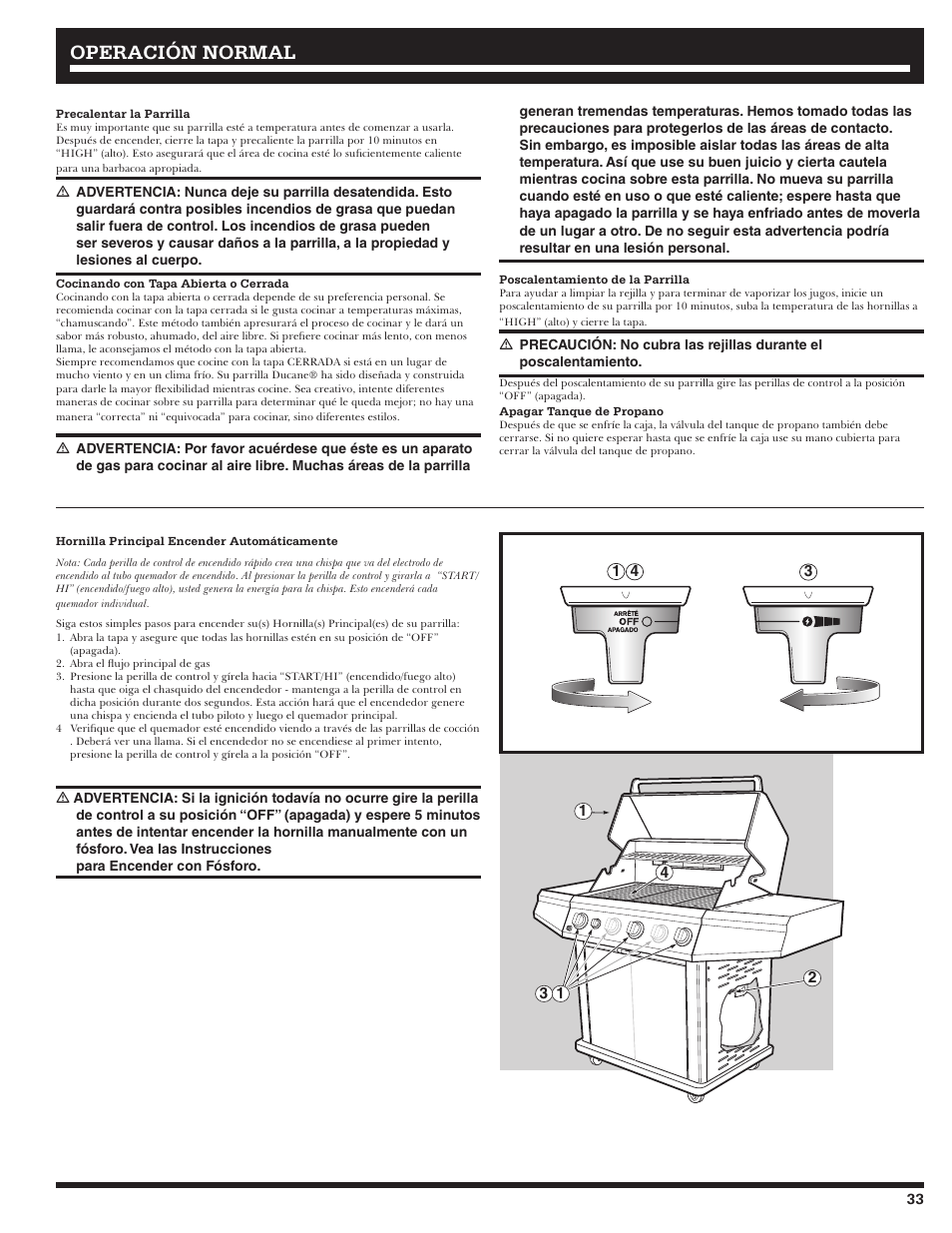 Operación normal | Ducane Affinity S LP Gass Grill 3400 User Manual | Page 33 / 64