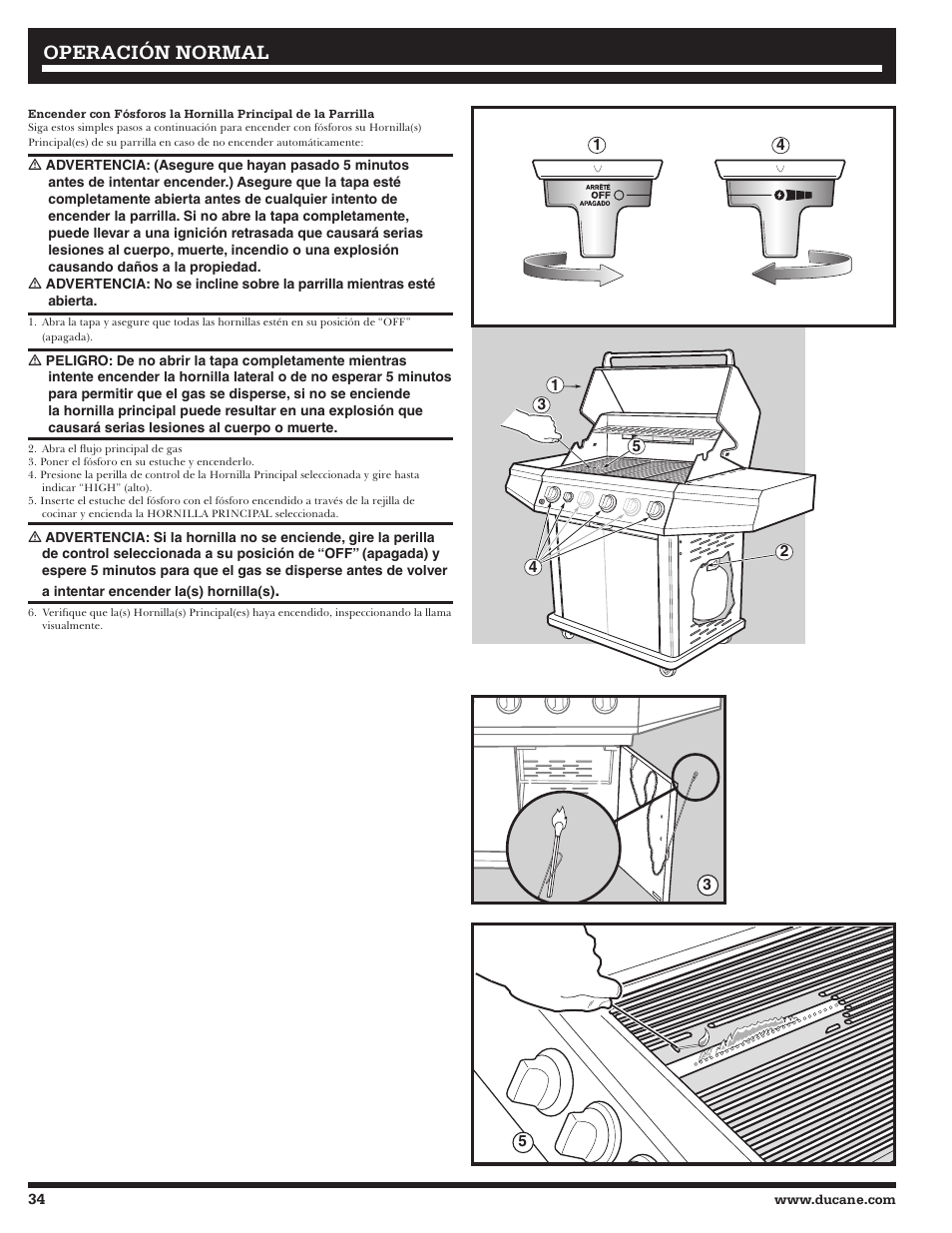 Operación normal | Ducane Affinity S LP Gass Grill 3400 User Manual | Page 34 / 64