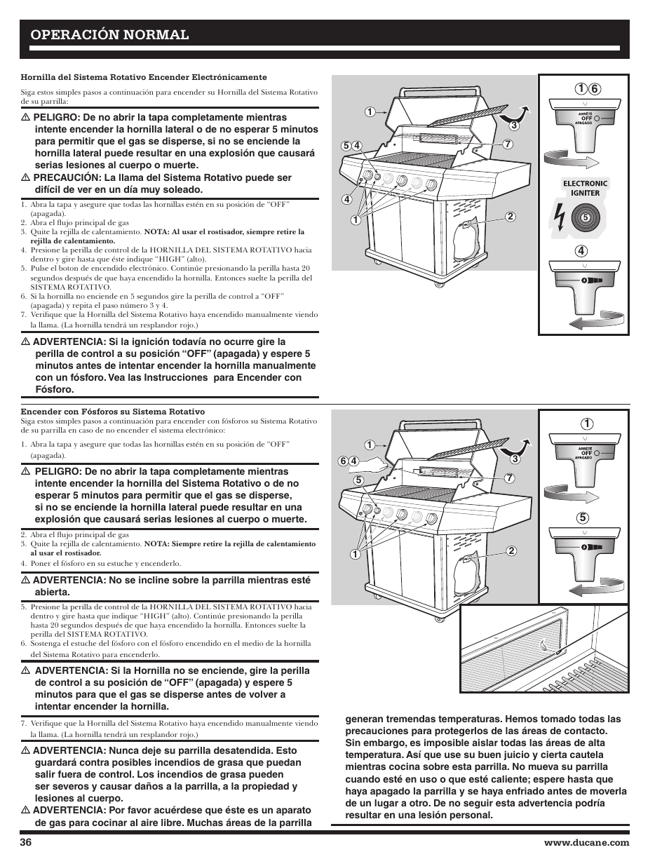 Operación normal | Ducane Affinity S LP Gass Grill 3400 User Manual | Page 36 / 64