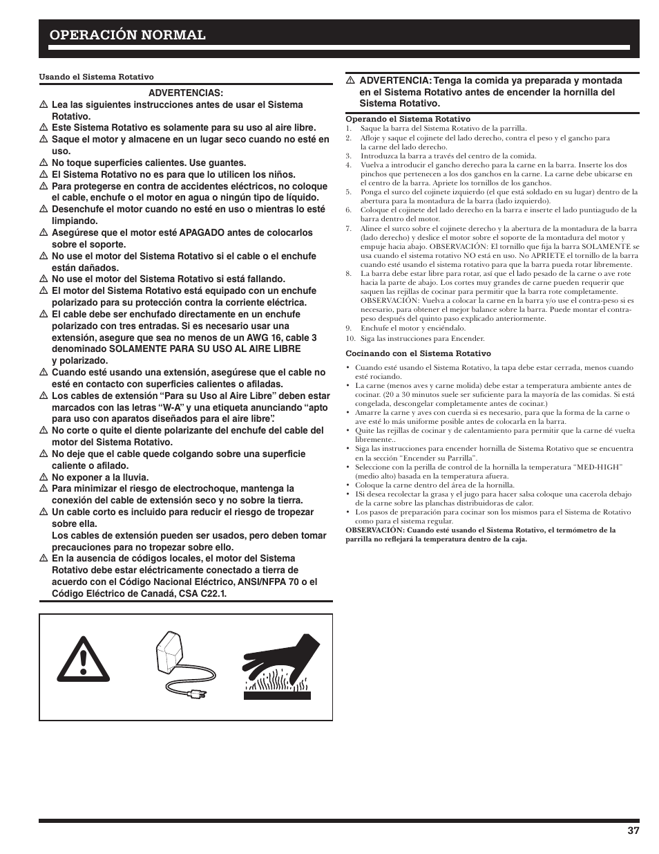 Operación normal | Ducane Affinity S LP Gass Grill 3400 User Manual | Page 37 / 64