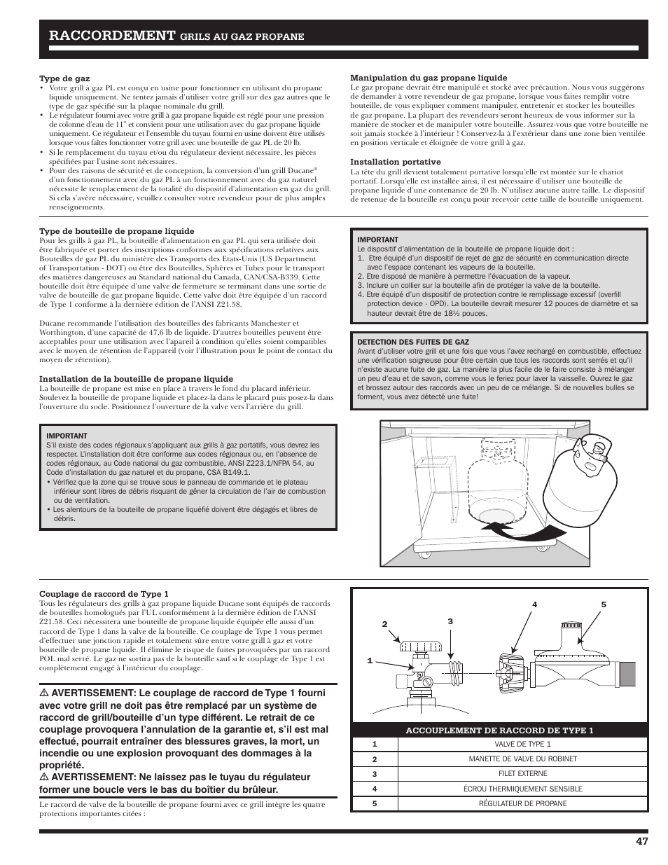 Rraccordement accordement | Ducane Affinity S LP Gass Grill 3400 User Manual | Page 47 / 64