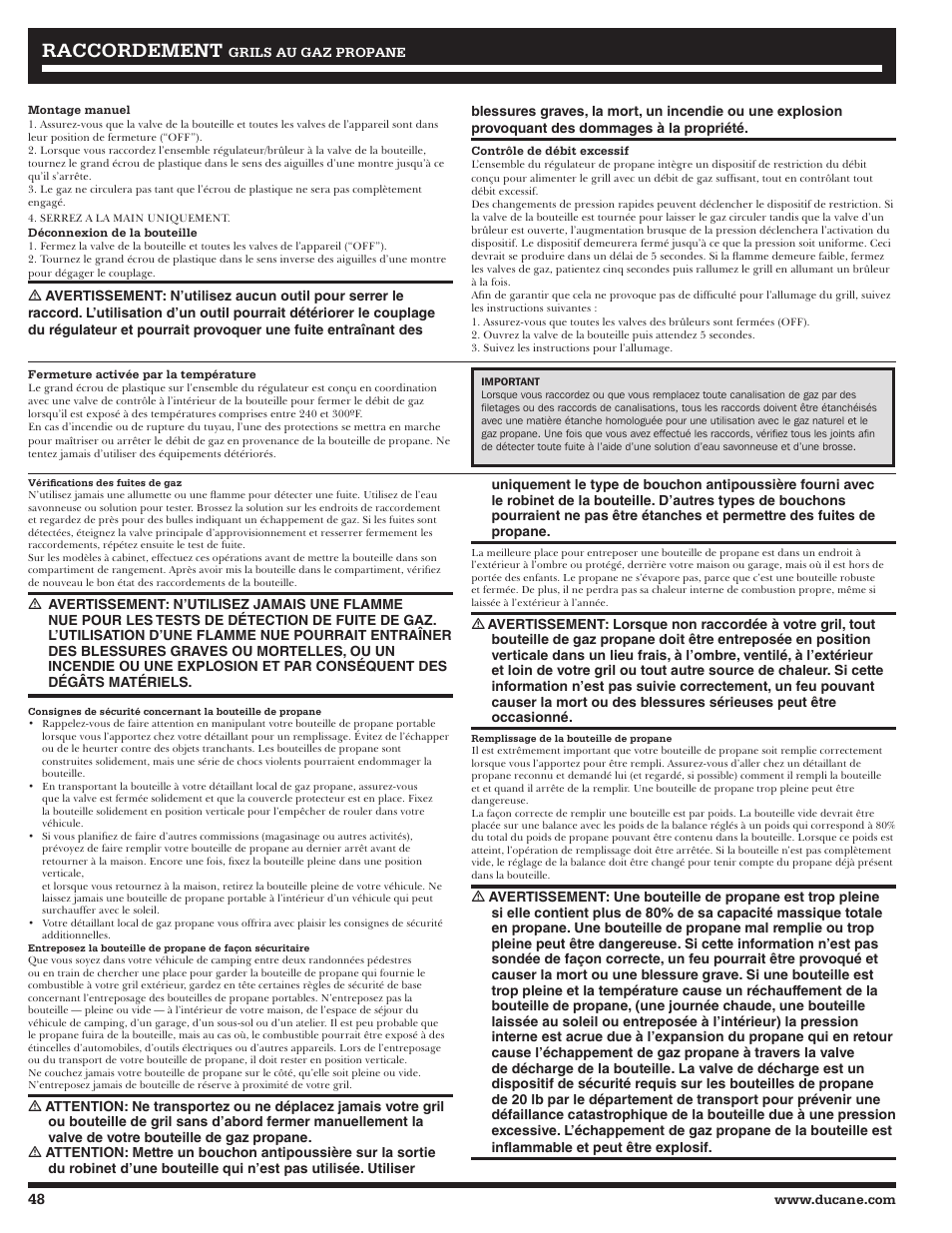 Rraccordement accordement | Ducane Affinity S LP Gass Grill 3400 User Manual | Page 48 / 64