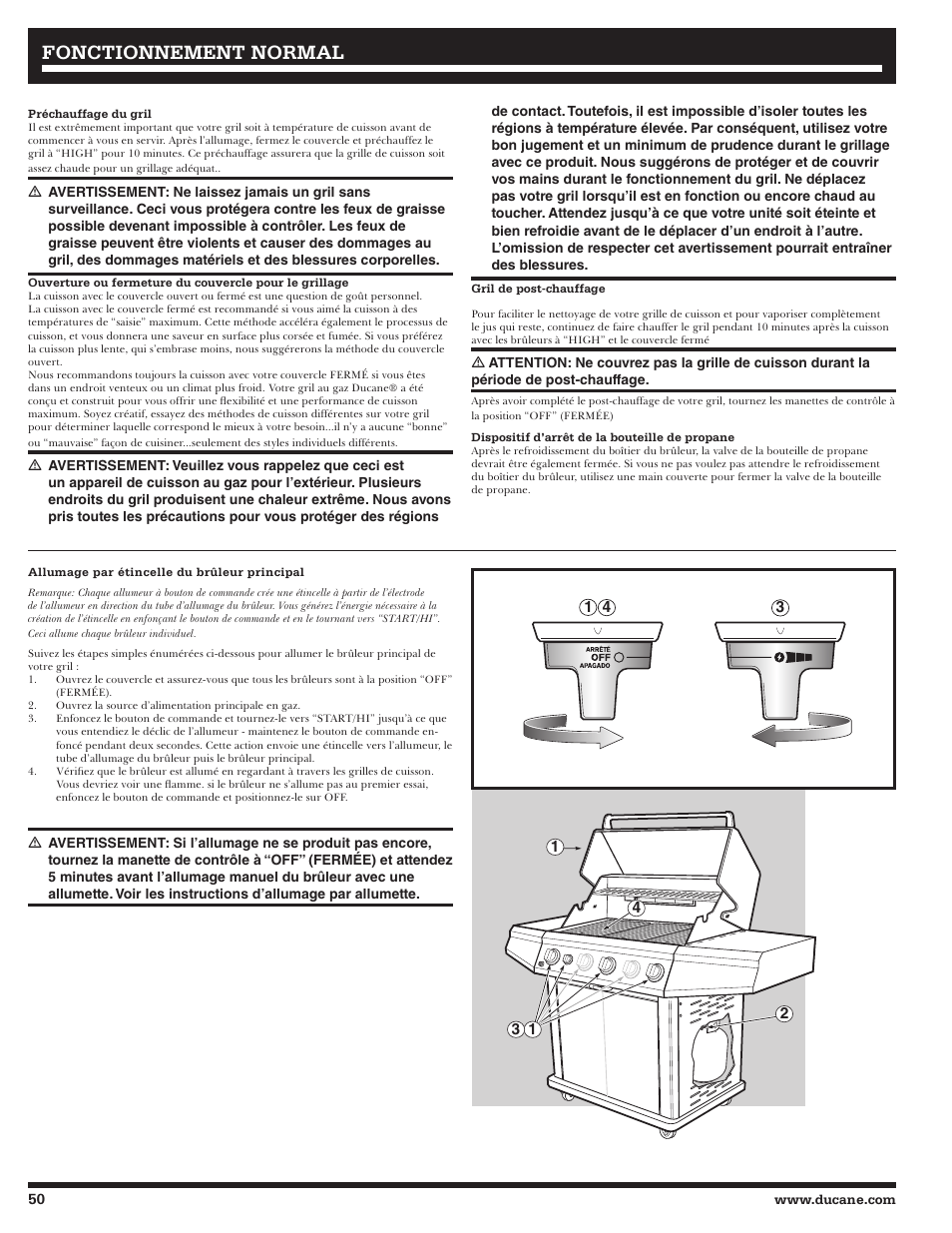 Fonctionnement, Fonctionnement normal normal | Ducane Affinity S LP Gass Grill 3400 User Manual | Page 50 / 64