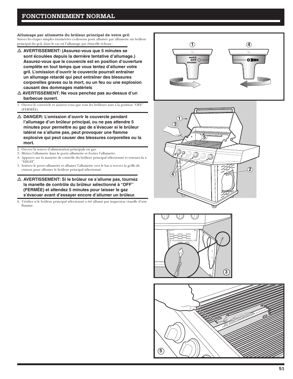 Fonctionnement, Fonctionnement normal normal | Ducane Affinity S LP Gass Grill 3400 User Manual | Page 51 / 64
