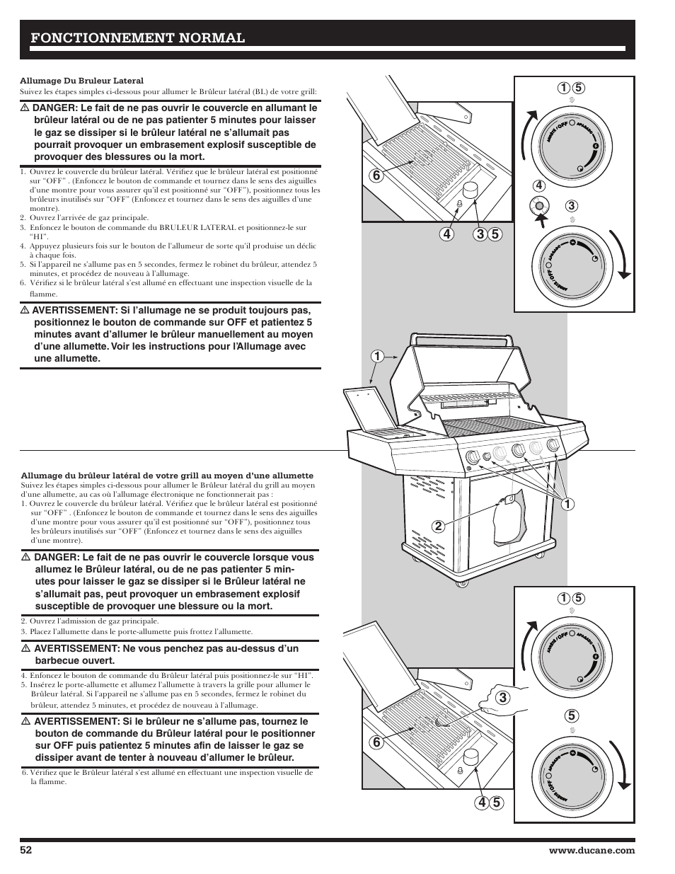 Fonctionnement, Fonctionnement normal normal | Ducane Affinity S LP Gass Grill 3400 User Manual | Page 52 / 64