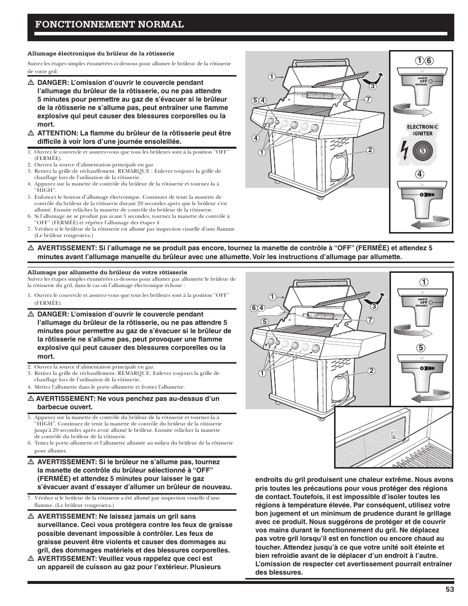 Fonctionnement, Fonctionnement normal normal | Ducane Affinity S LP Gass Grill 3400 User Manual | Page 53 / 64