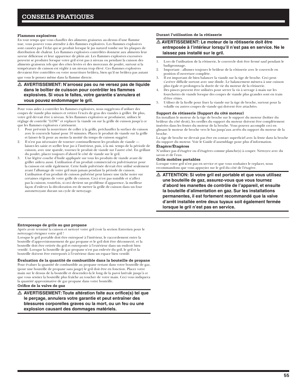 Conseils pratiques | Ducane Affinity S LP Gass Grill 3400 User Manual | Page 55 / 64