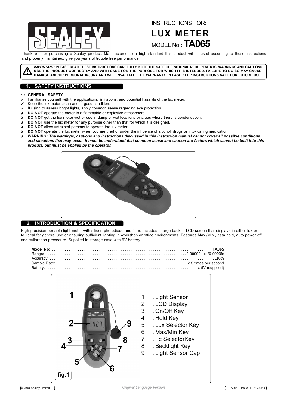 Sealey TA065 User Manual | 2 pages