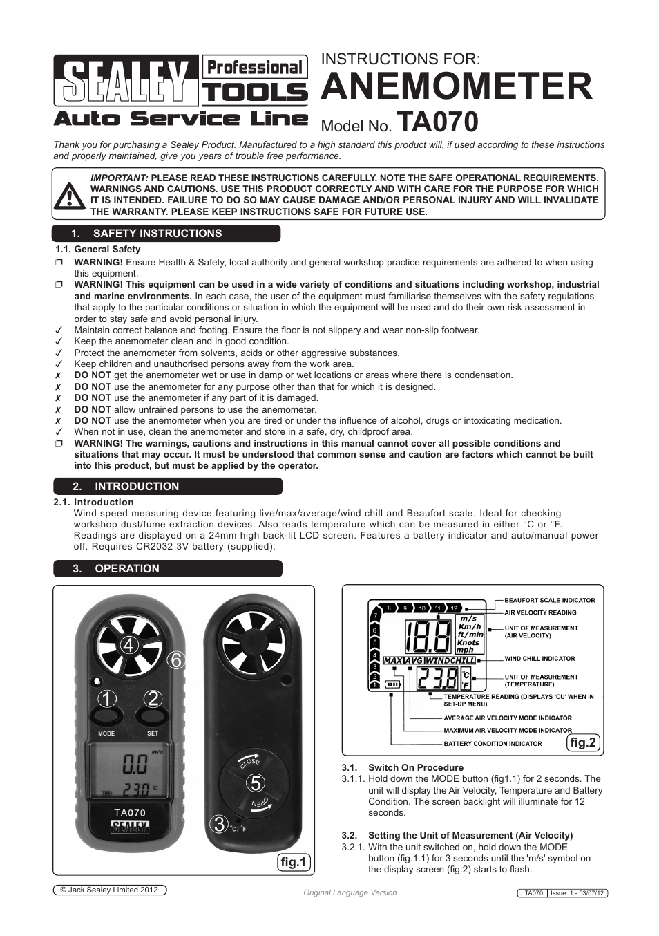 Sealey TA070 User Manual | 2 pages