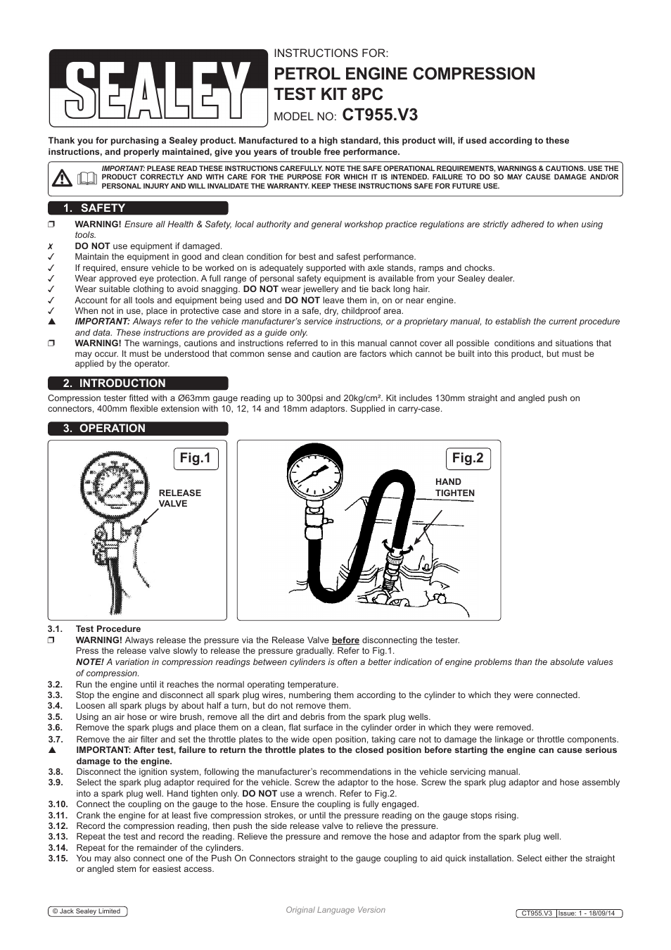 Sealey CT955 User Manual | 2 pages