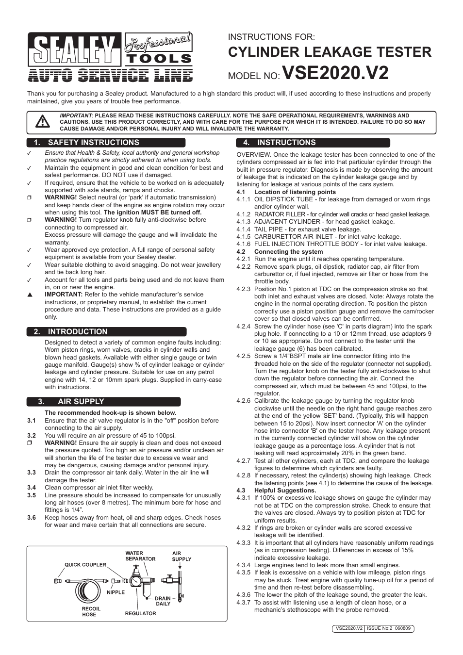 Sealey VSE2020 User Manual | 2 pages