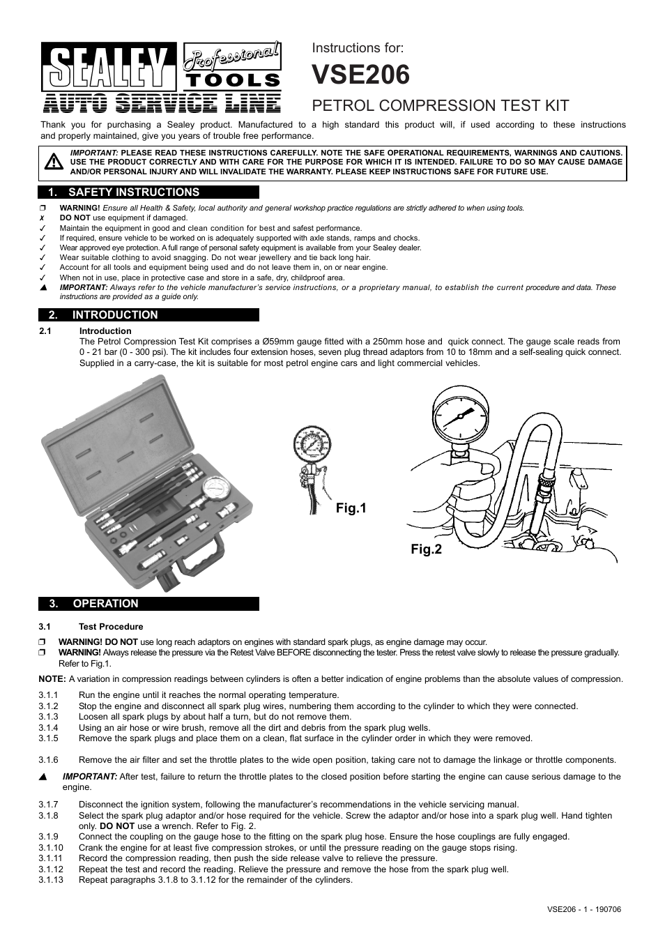 Sealey VSE206 User Manual | 2 pages
