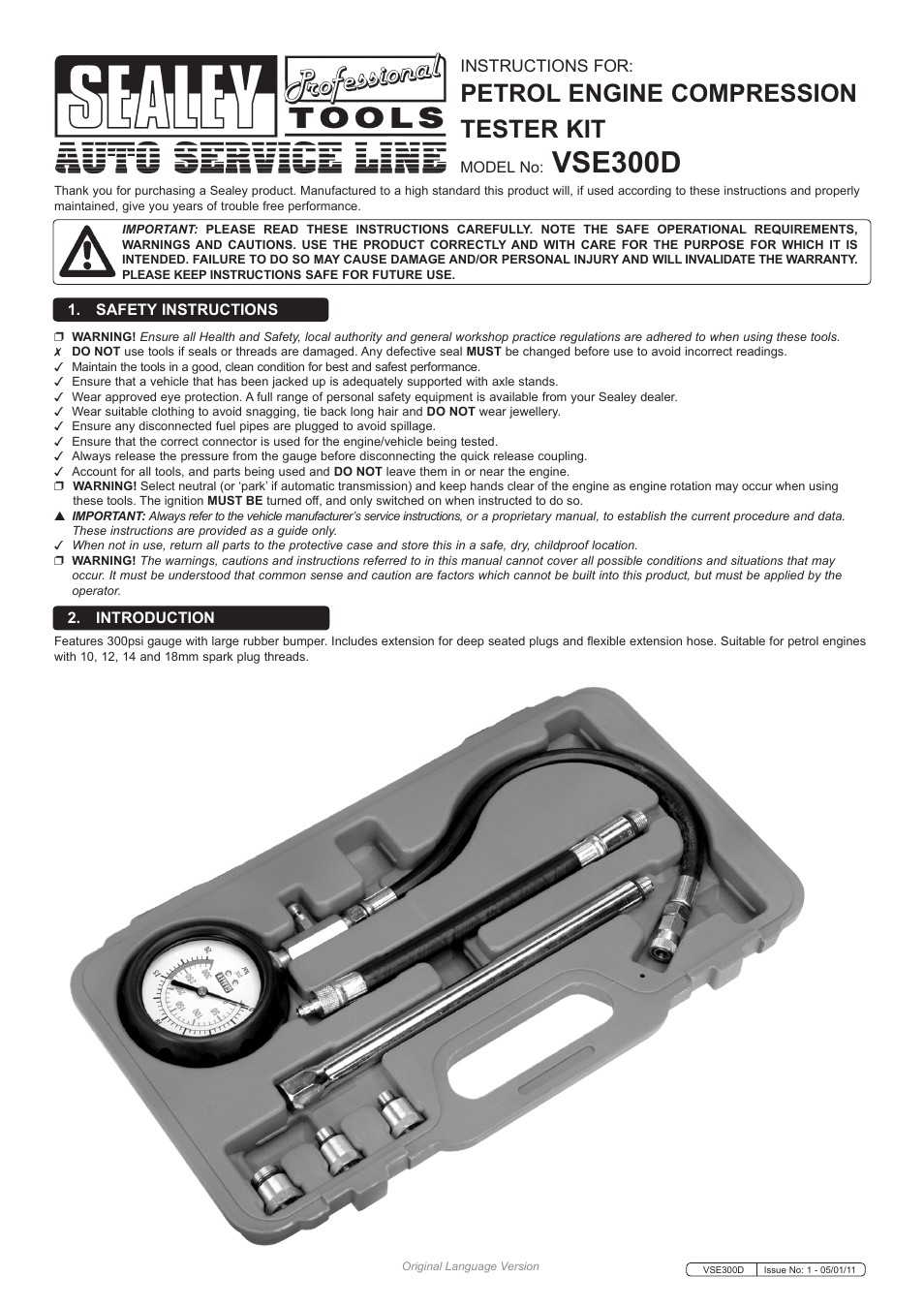 Sealey VSE300D User Manual | 2 pages