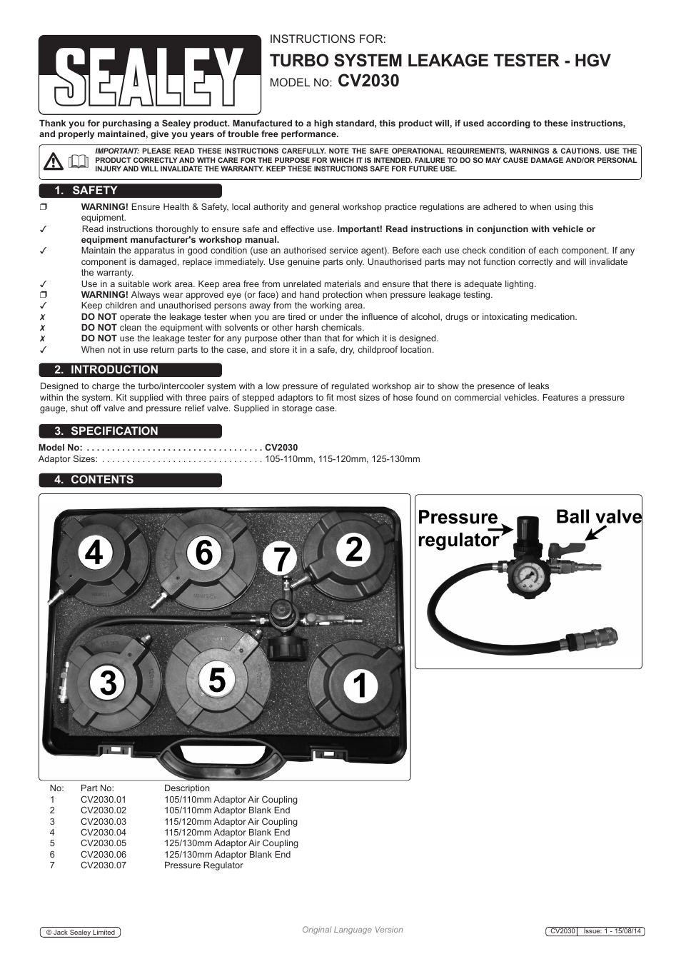 Sealey CV2030 User Manual | 2 pages