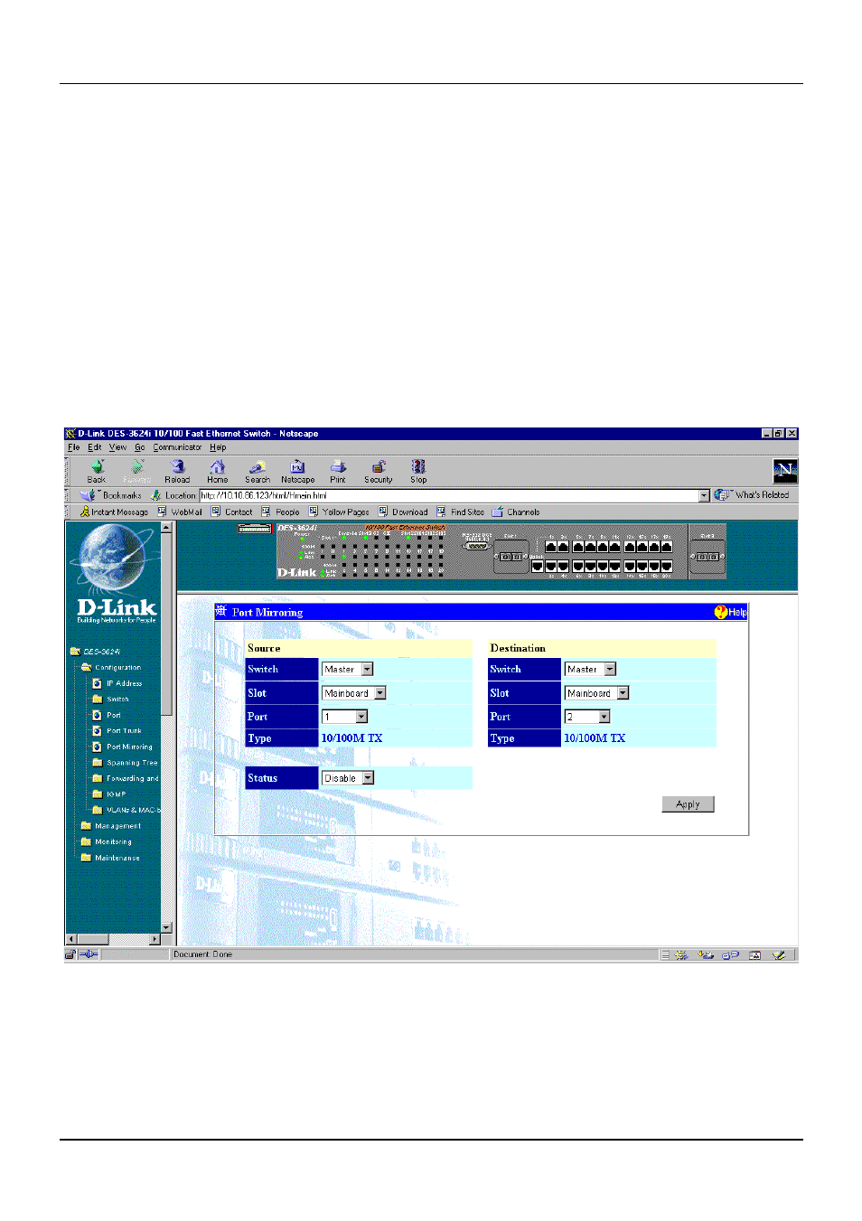 Port mirroring | D-Link DES-3624 User Manual | Page 108 / 162