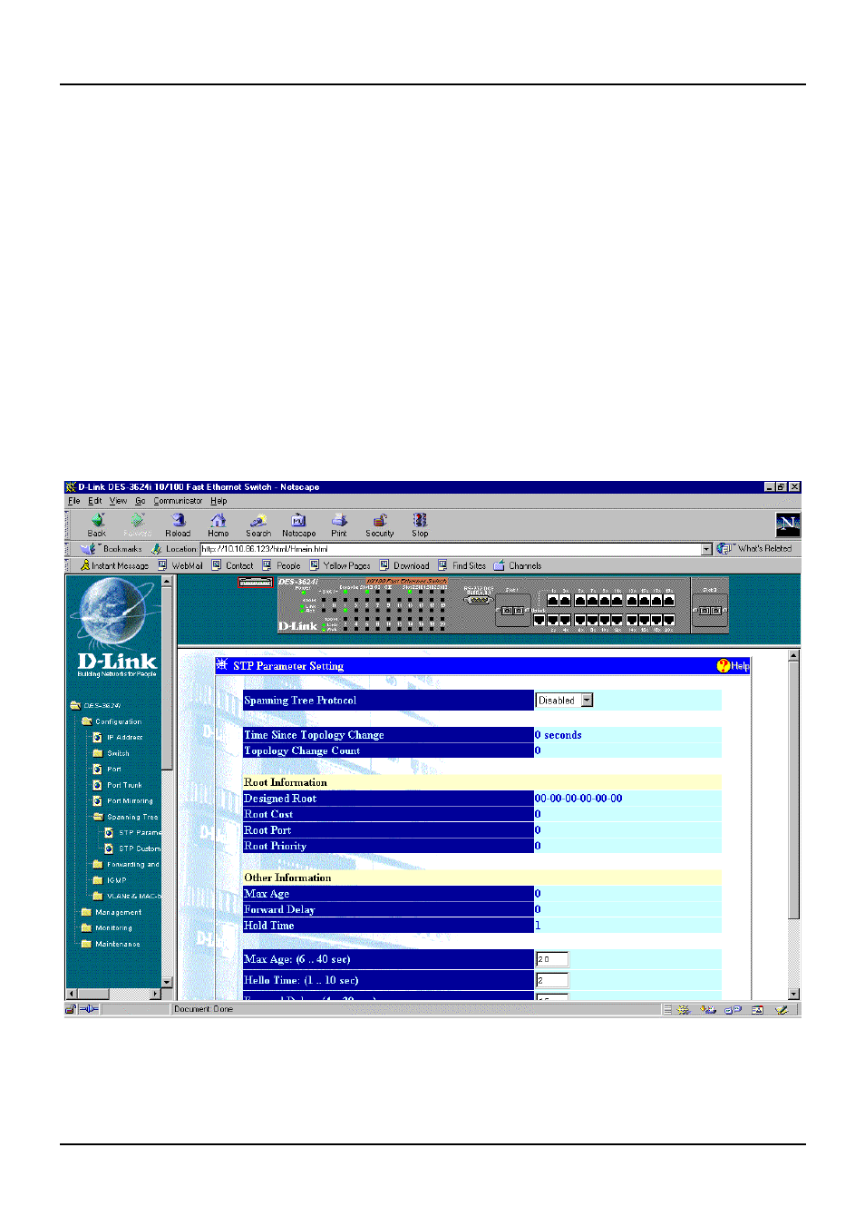 Spanning tree protocol, Stp parameters setting | D-Link DES-3624 User Manual | Page 109 / 162