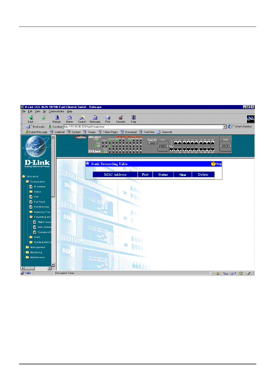 Static forwarding table | D-Link DES-3624 User Manual | Page 112 / 162