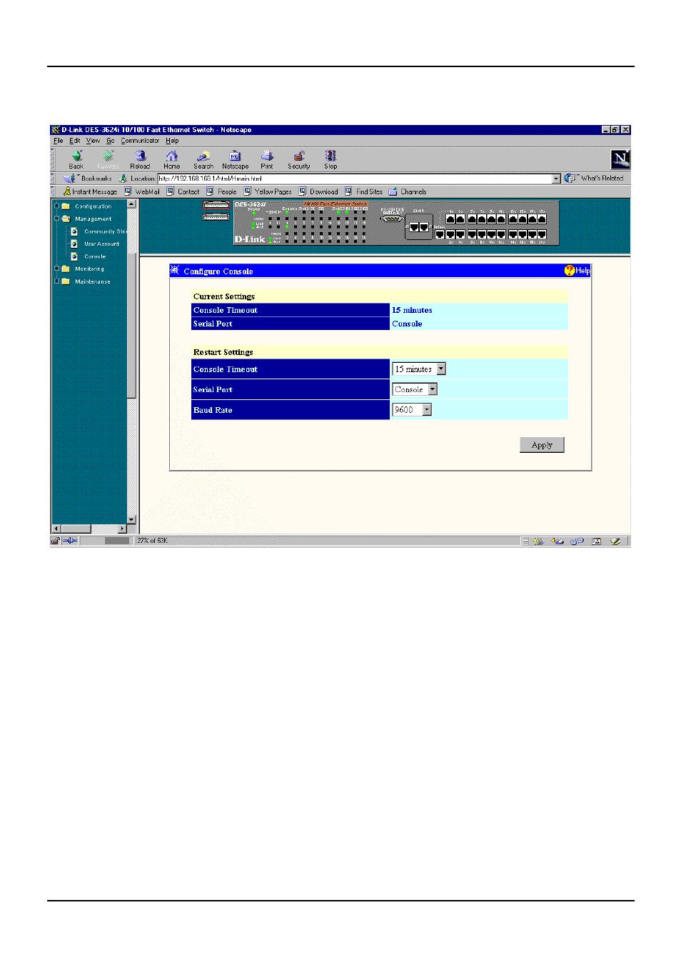 Console | D-Link DES-3624 User Manual | Page 133 / 162