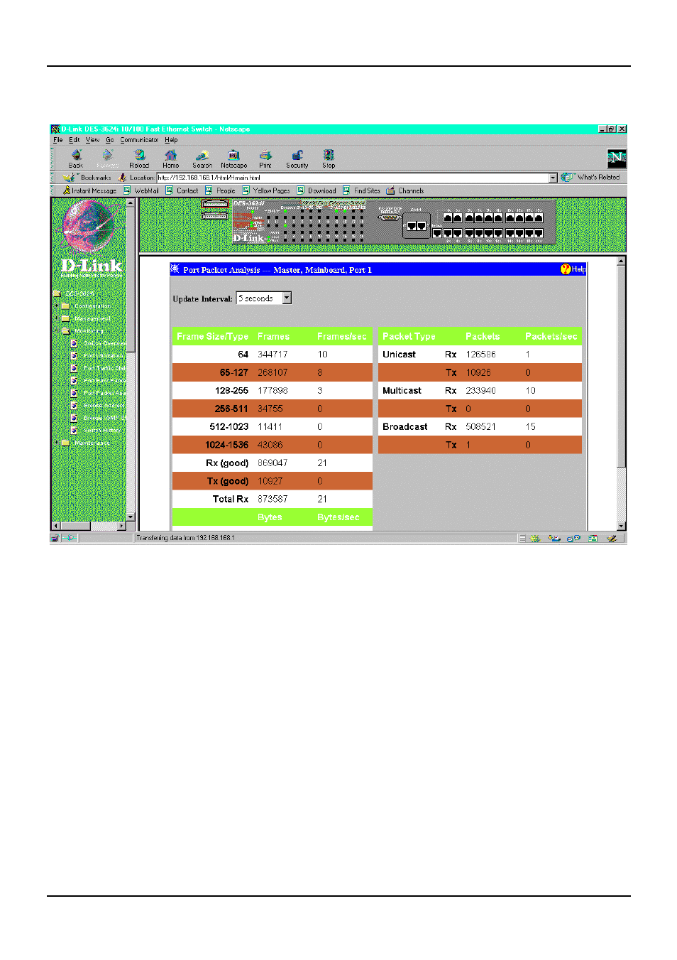 Port packet analysis statistics | D-Link DES-3624 User Manual | Page 139 / 162