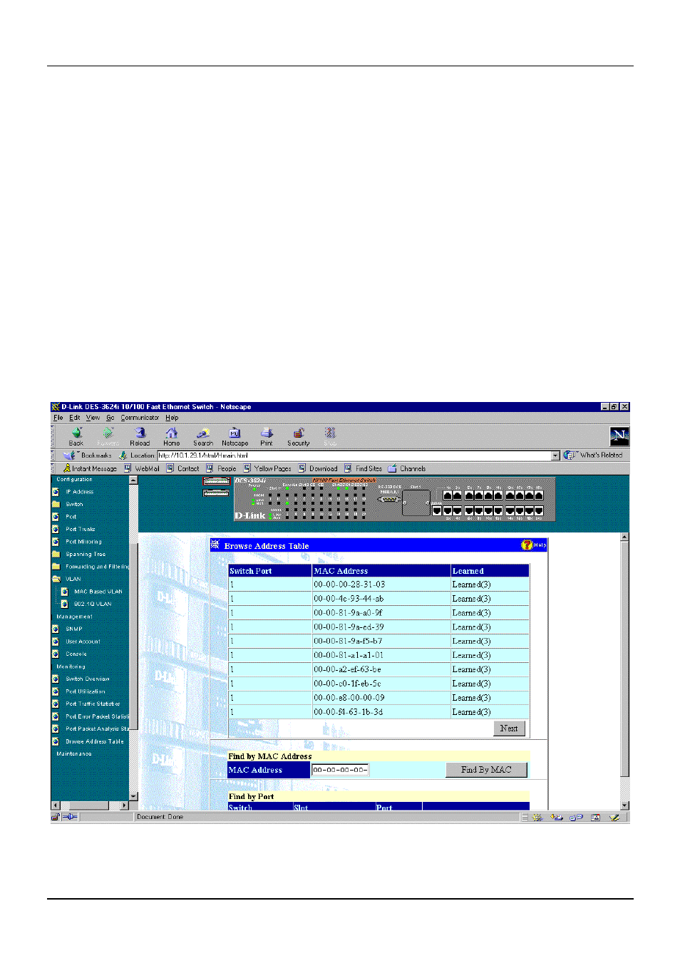 Browse address table | D-Link DES-3624 User Manual | Page 140 / 162