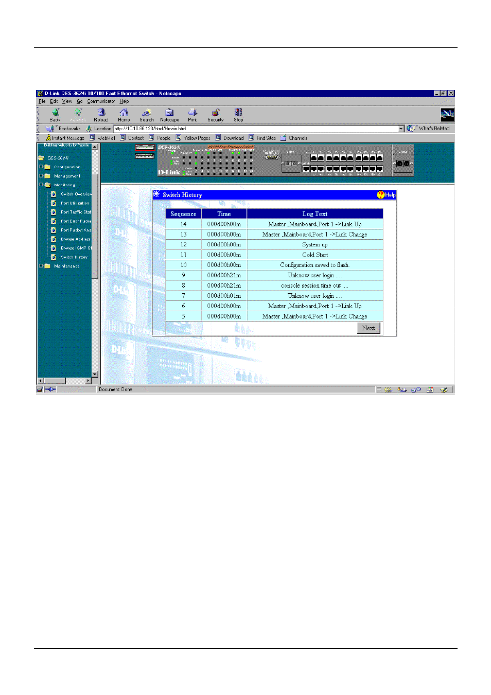 Switch history, Maintenance | D-Link DES-3624 User Manual | Page 142 / 162