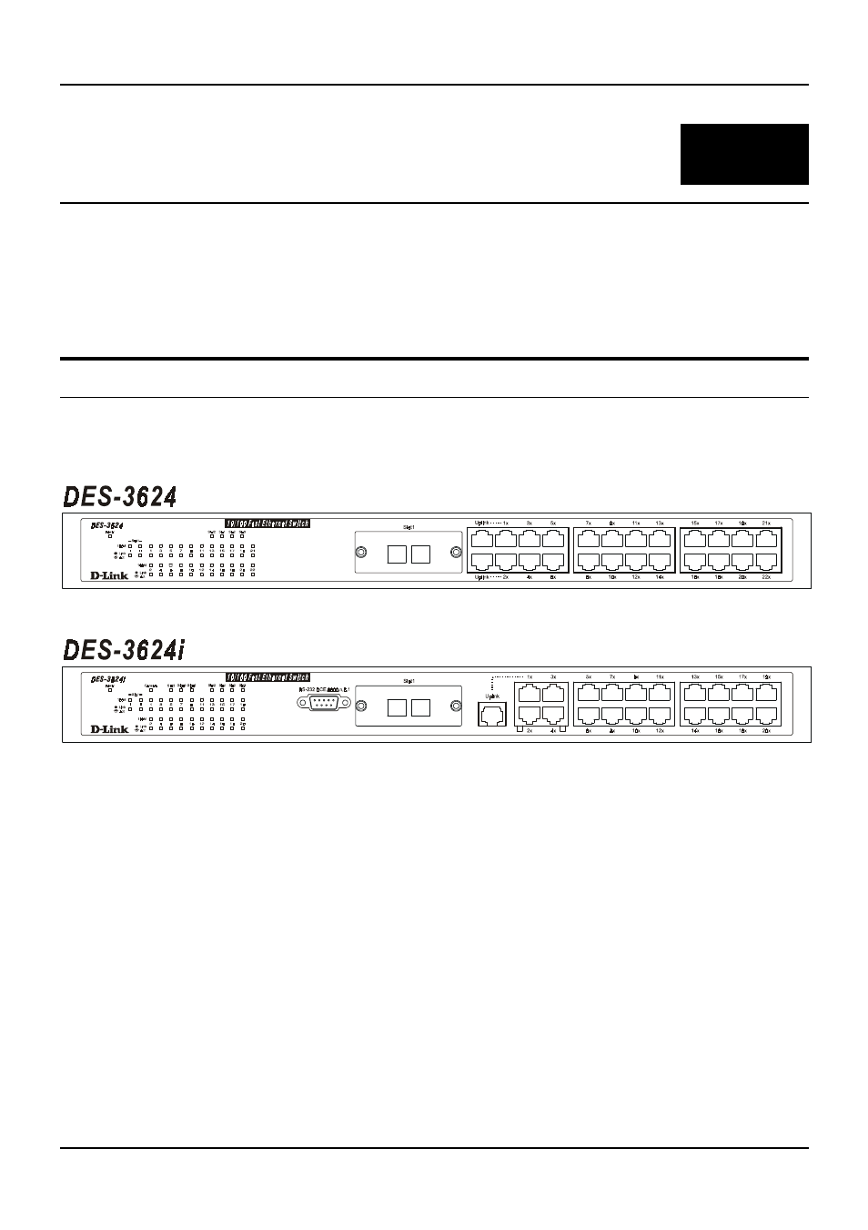 Identifying external components, Front panel, Dentifying | Xternal, Omponents | D-Link DES-3624 User Manual | Page 17 / 162