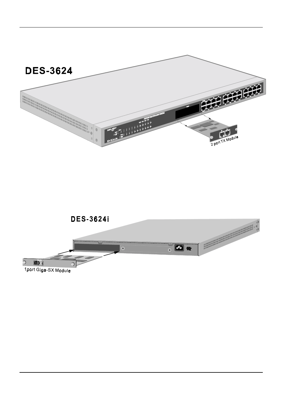 100base-tx module, 1000base-sx gigabit module | D-Link DES-3624 User Manual | Page 22 / 162