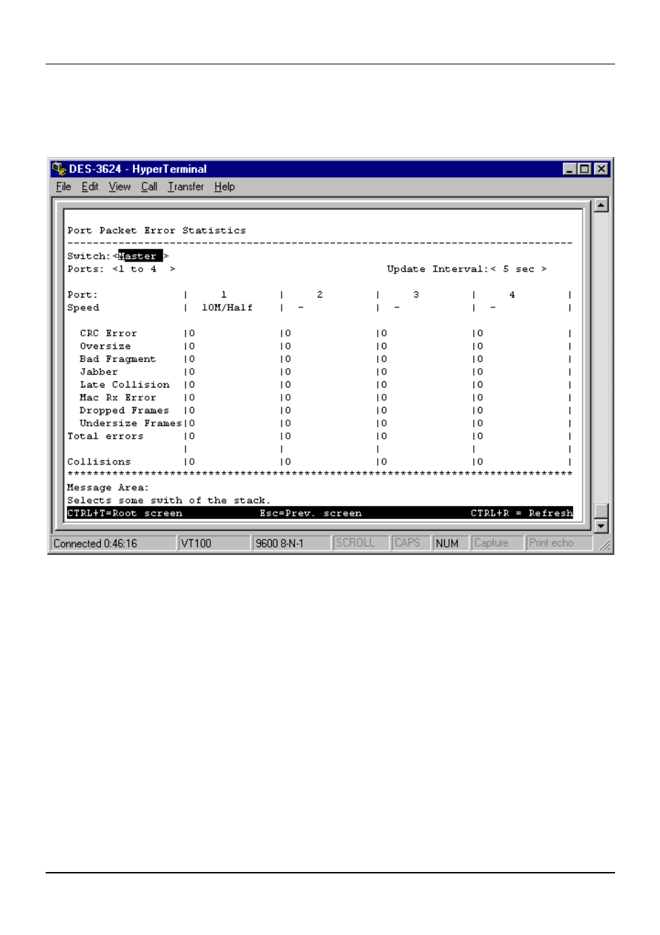 Port packet error statistics | D-Link DES-3624 User Manual | Page 92 / 162