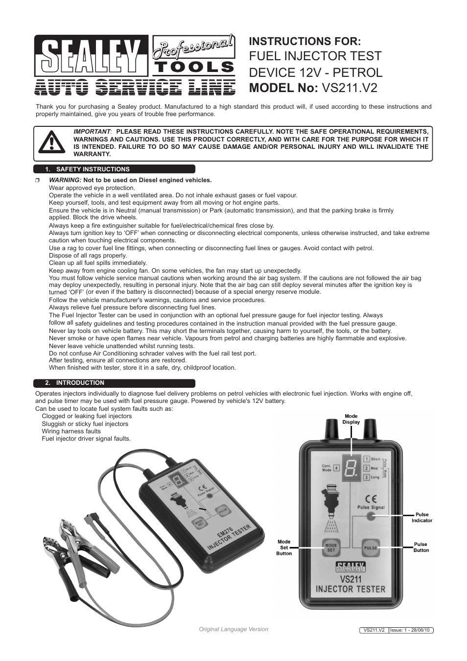 Sealey VS211 User Manual | 3 pages