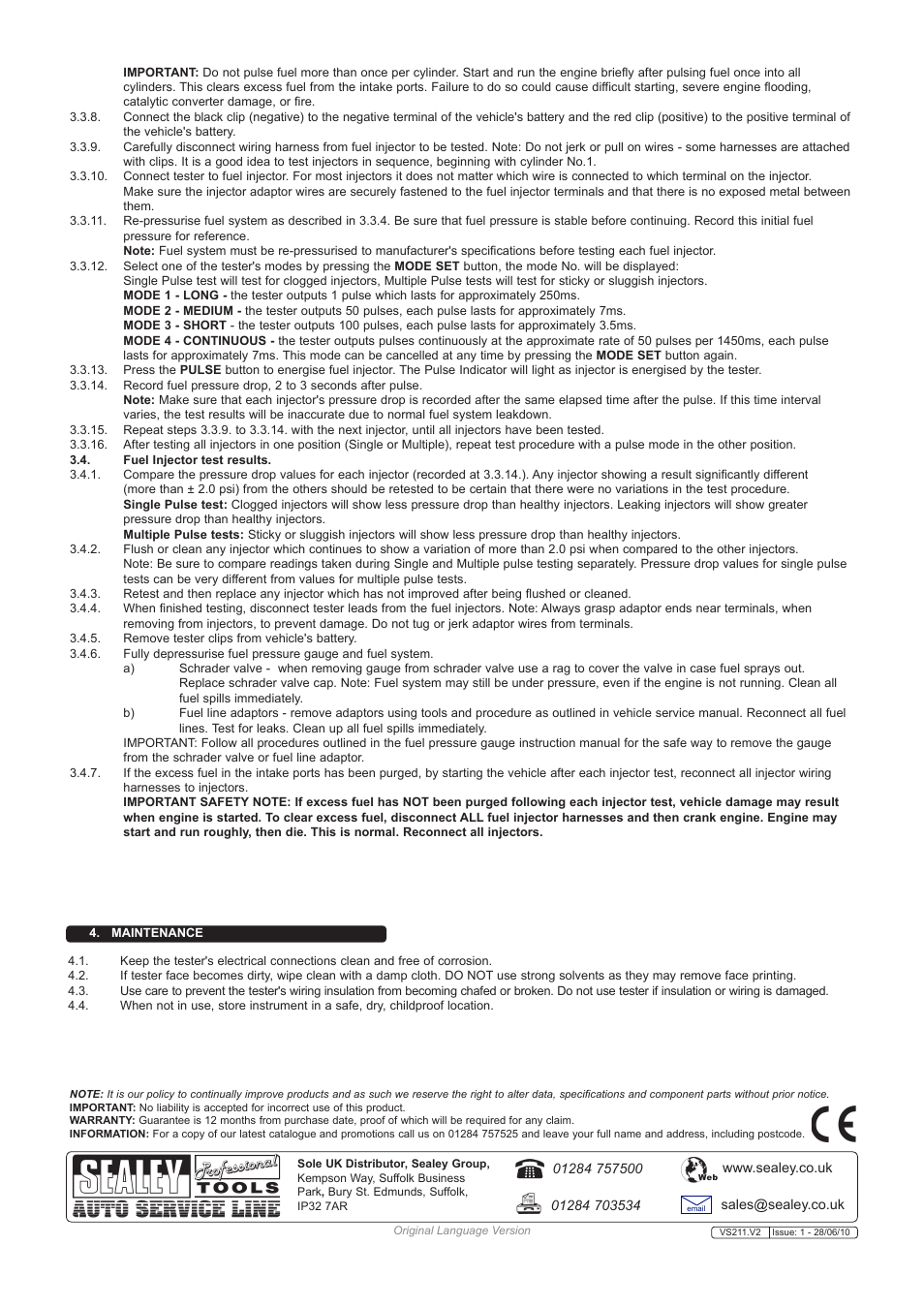 Sealey VS211 User Manual | Page 3 / 3