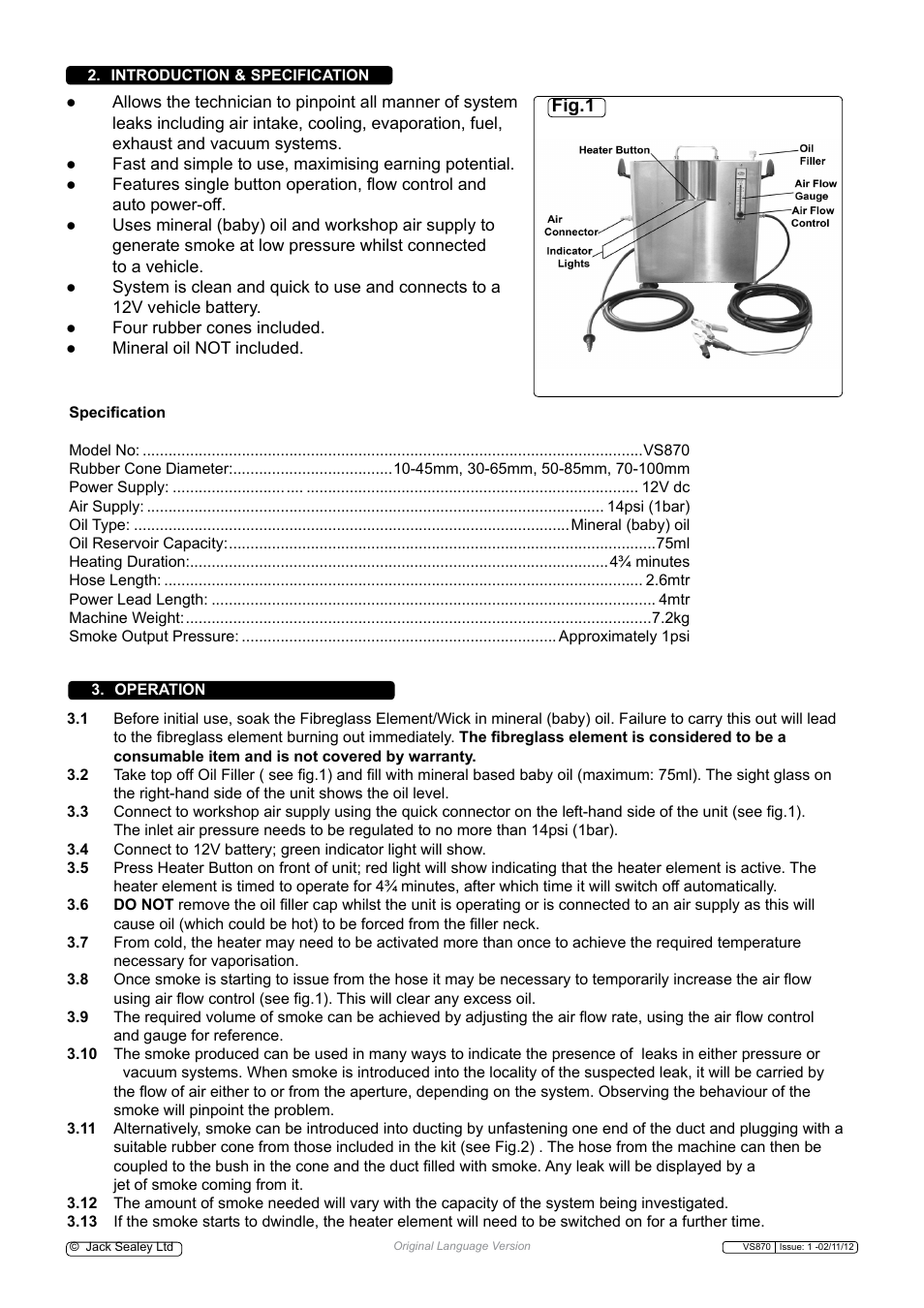 Sealey VS870 User Manual | Page 2 / 3