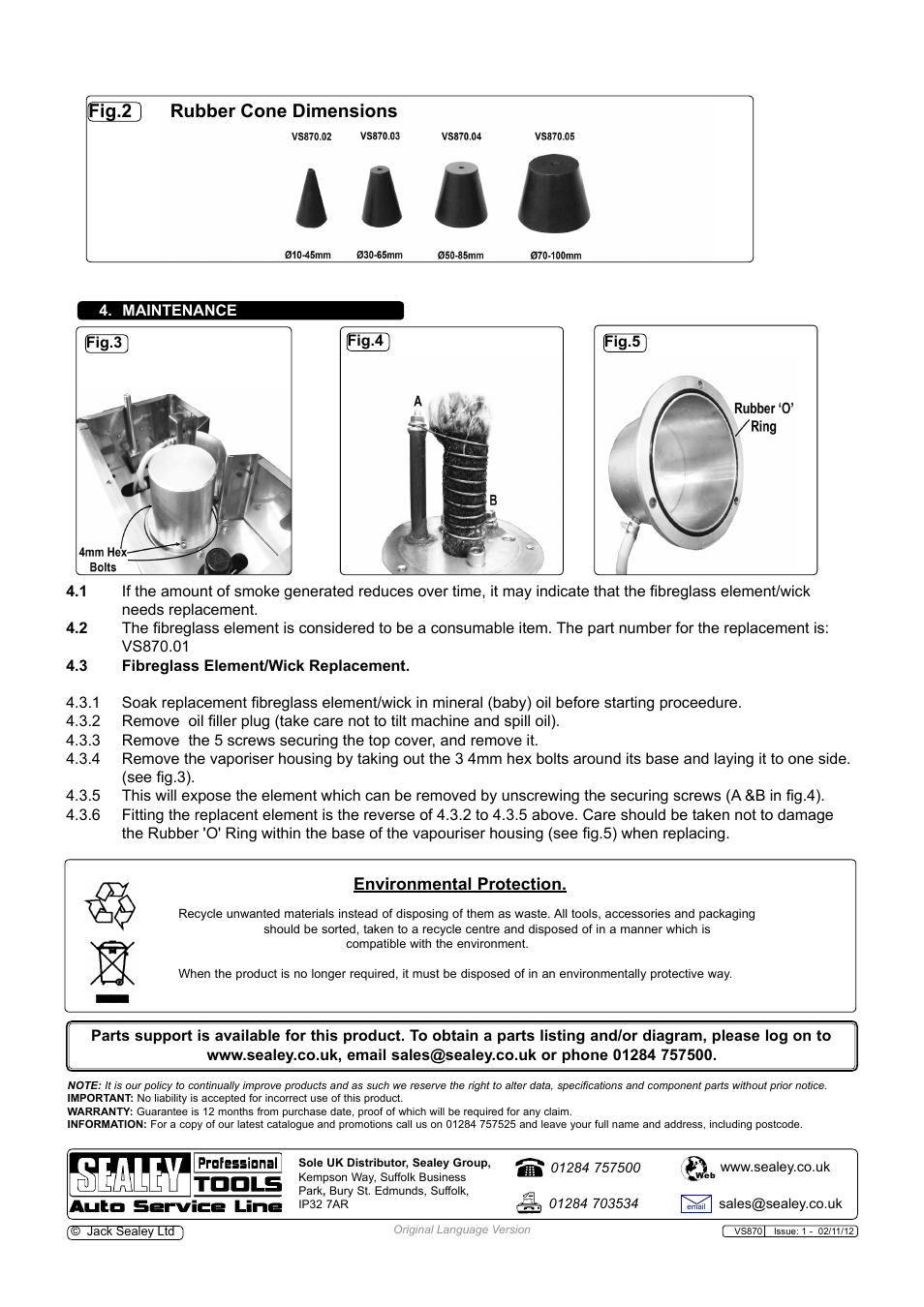 Fig.2 rubber cone dimensions | Sealey VS870 User Manual | Page 3 / 3