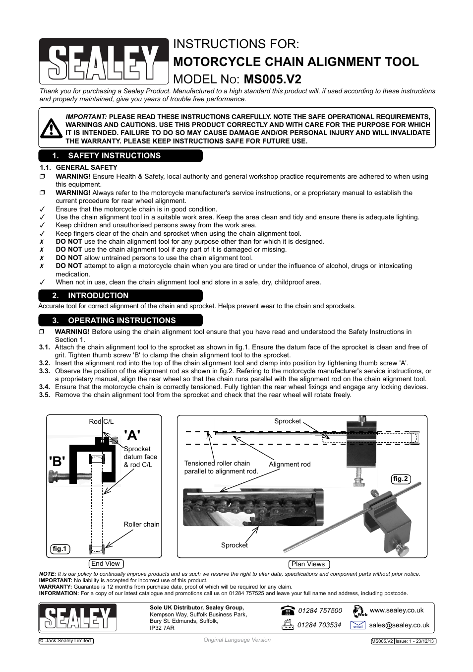 Sealey MS005 User Manual | 1 page